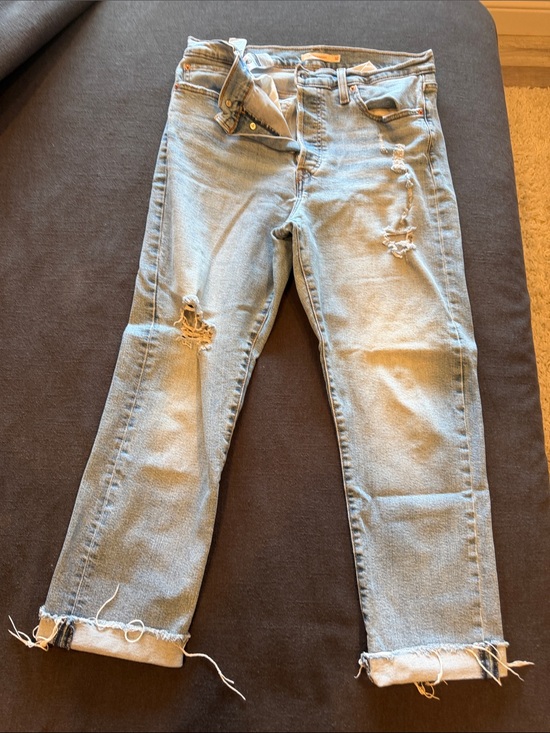Levi's Denim - Levi's Light Blue Distressed Cropped Jeans